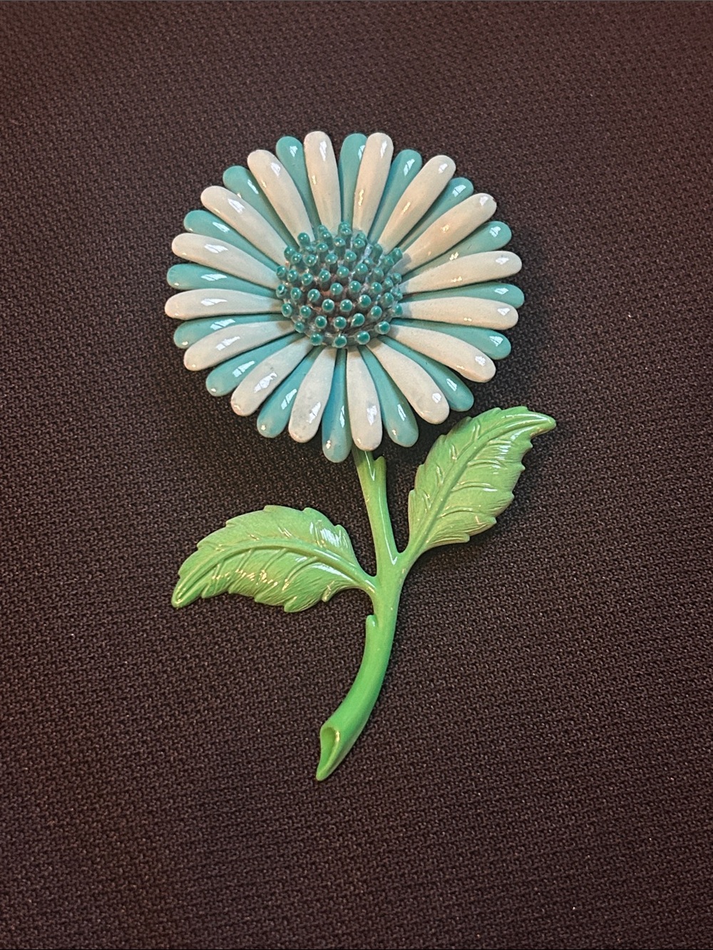 Floral Enamel Wall Art - Green Stem with Aqua and White Daisy